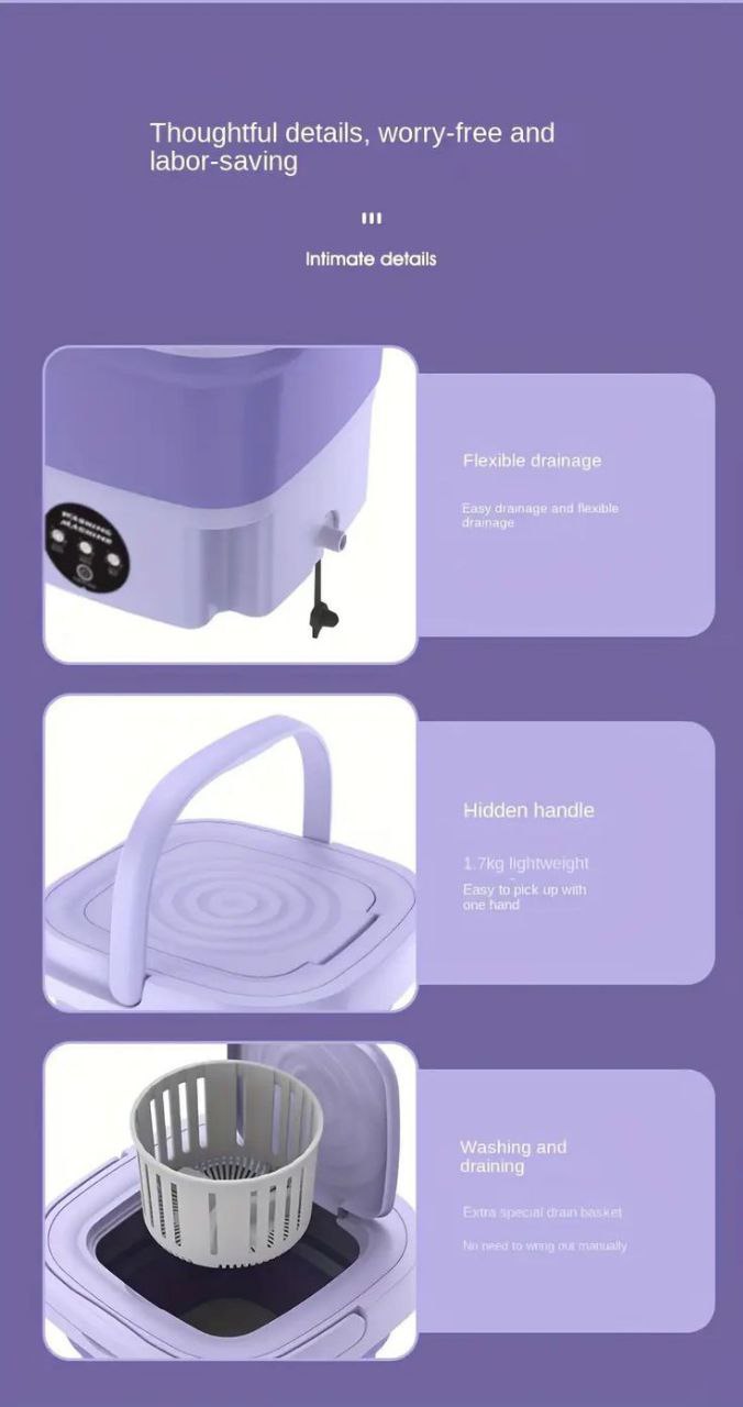 Mini Machine à Laver Portable 8L, Mini machine à laver pliable avec essorage