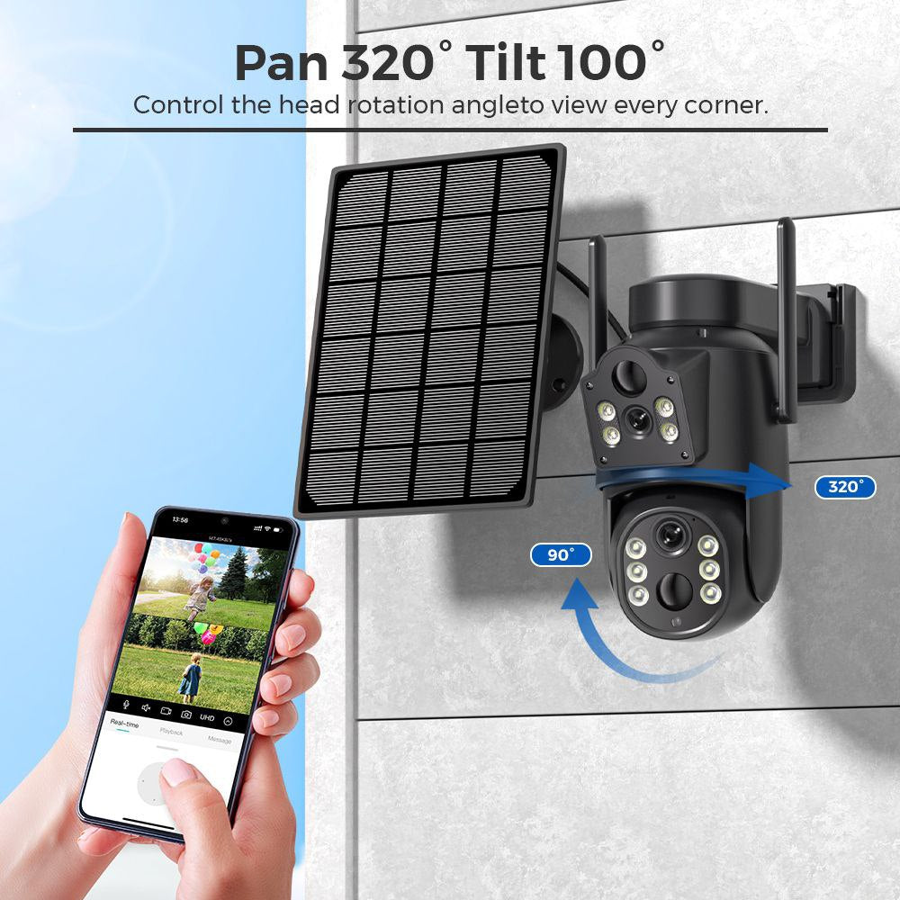 Caméra dôme solaire 360° à triple objectif