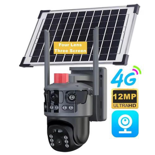 Caméra dôme solaire 360° à triple objectif