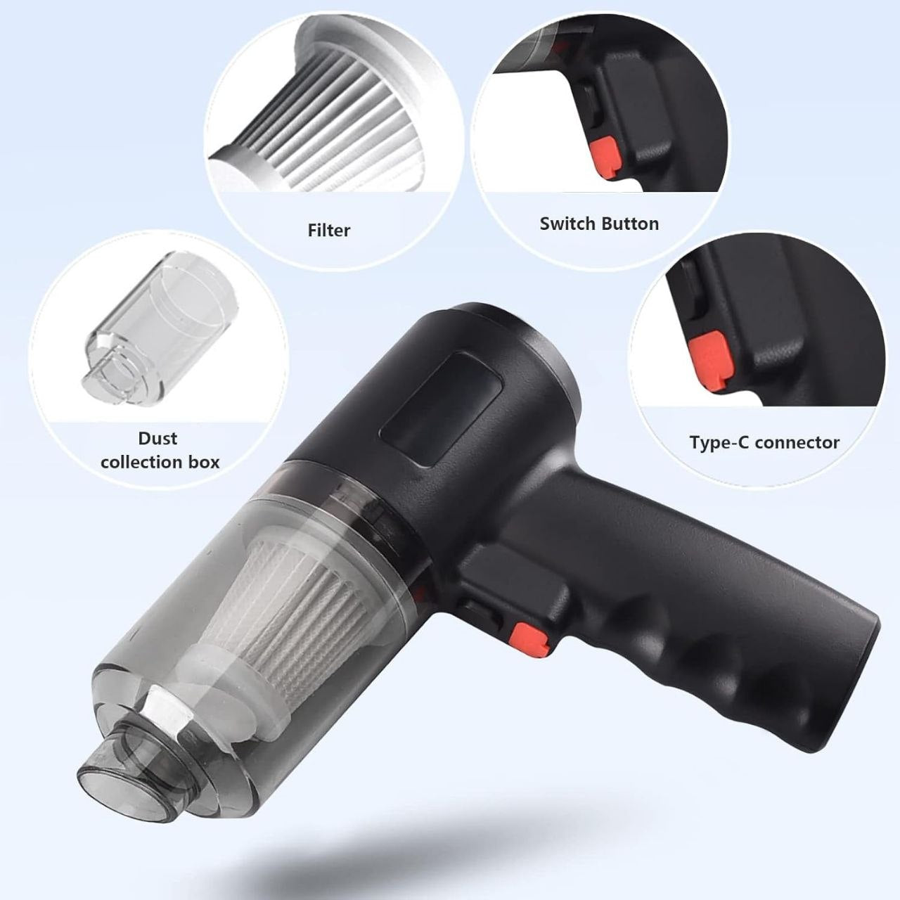 Aspirateur de voiture sans fil, chargeur USB portable 3EN1