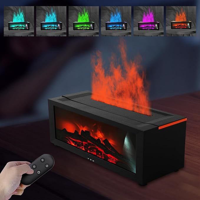 Diffuseur d'Huiles Essentielles 150 ml - Flamme 3D Avec Télécommande, LED 7