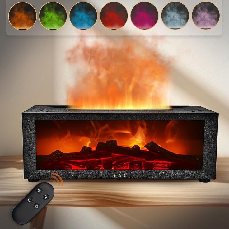 Diffuseur d'Huiles Essentielles 150 ml - Flamme 3D Avec Télécommande, LED 7